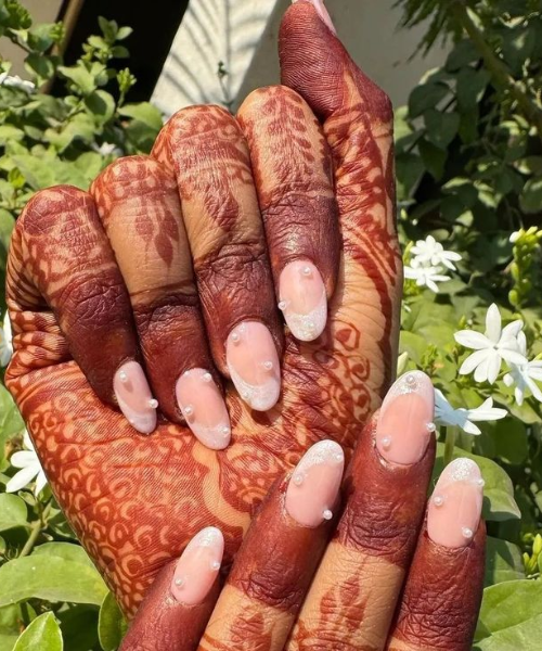 Elegant Pearl-Studded French Tips
