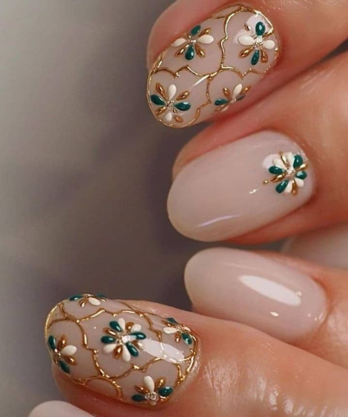 Floral Elegance with Gold Net Work