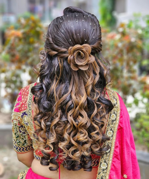 Half-Up Curls with Rose Bun Twist