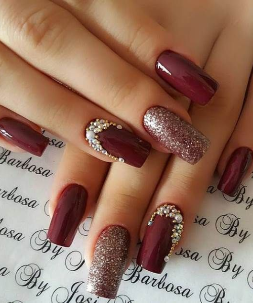 Maroon Glam with Glitter & Gems