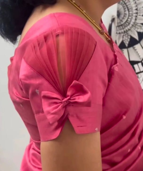 Pleated Cut-Out Sleeve with Bow