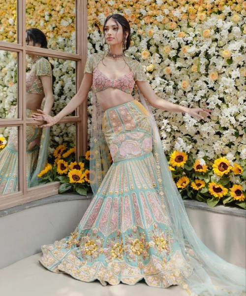 Aqua-Peach Mermaid Lehenga Charm