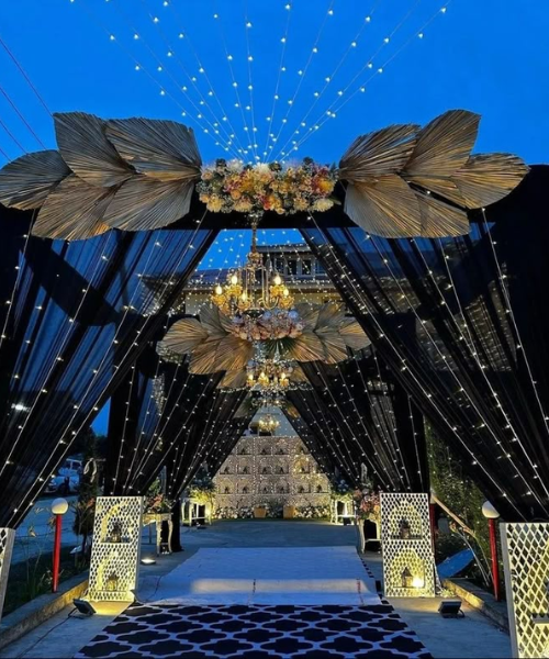 Black Drape & Golden Leaf Entry