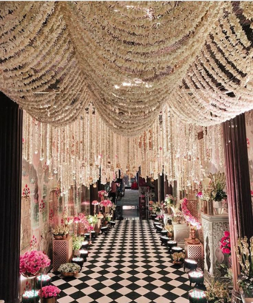 Floral Ceiling with Checkered Aisle