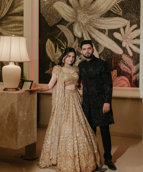 Golden Sequin Lehenga with Chevron Shine