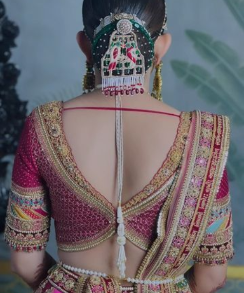 Maroon Bridal V-Back Blouse with Heavy Zari