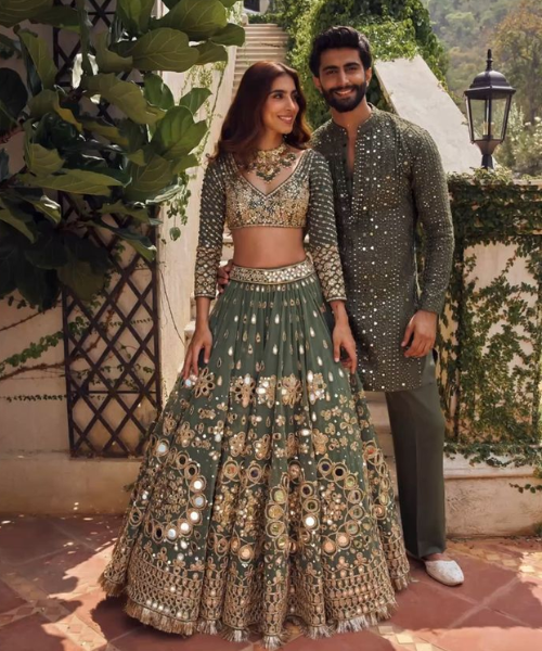 Olive Green Mirror Lehenga Magic
