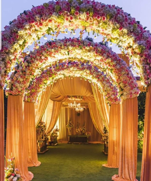 Peach Drape Arches with Floral Canopy