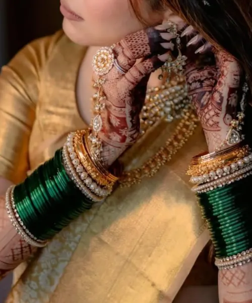 Emerald Green Chura with Pearl Charm