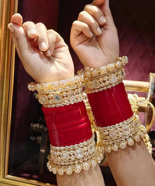 Red Chura's with Embellished Kundan Kadas