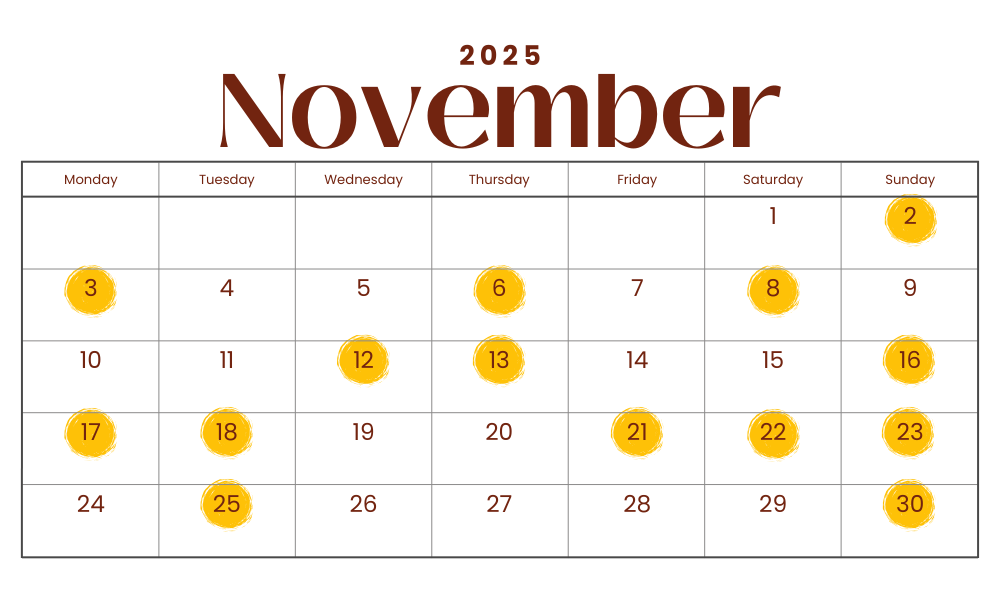 Wedding Dates in November 2025