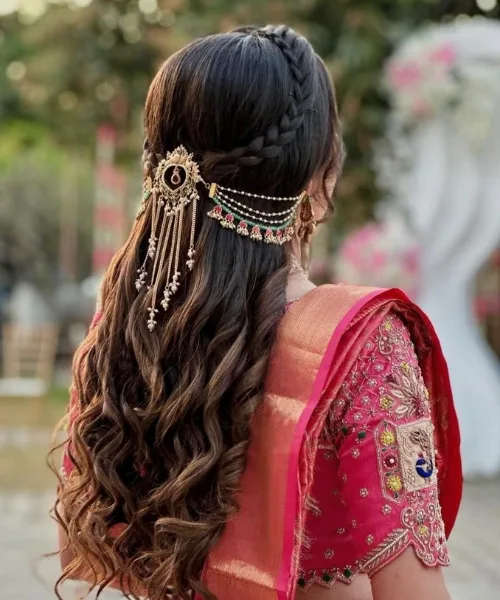 Braided Half-Up Curls with Elegant Hair Jewel