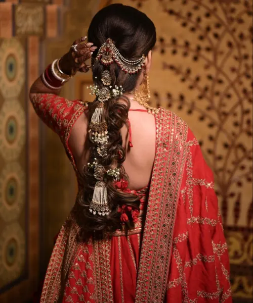 Bridal Braided Ponytail with Heavy Tassel Adornments