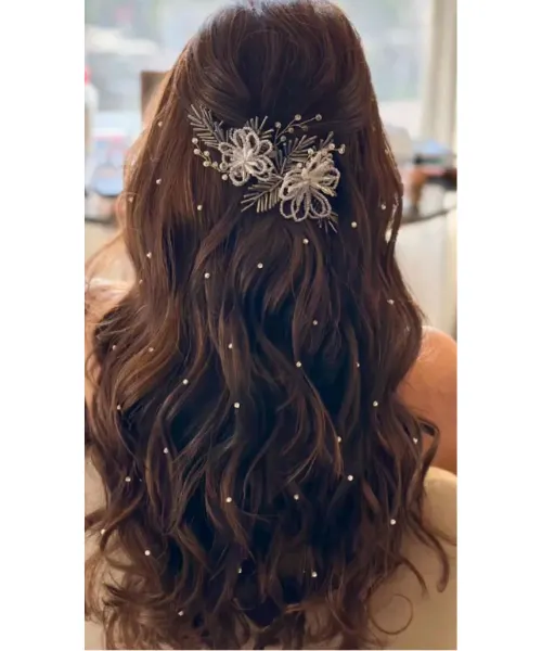 Soft Waves with Pearl Pins & Floral Clip