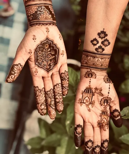 Beautiful Bird Cage and Lotus Motif for Graceful Hands