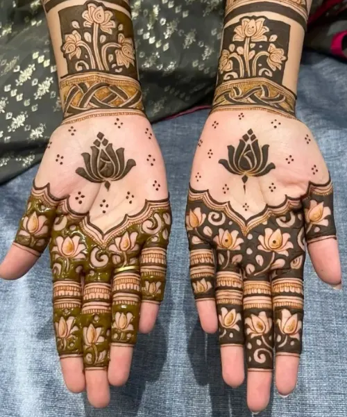 Elegant Floral Hand Art with Striking Lotus Motifs