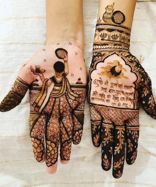 Traditional Pooja Scene Mehndi Reflecting Festive Spirit